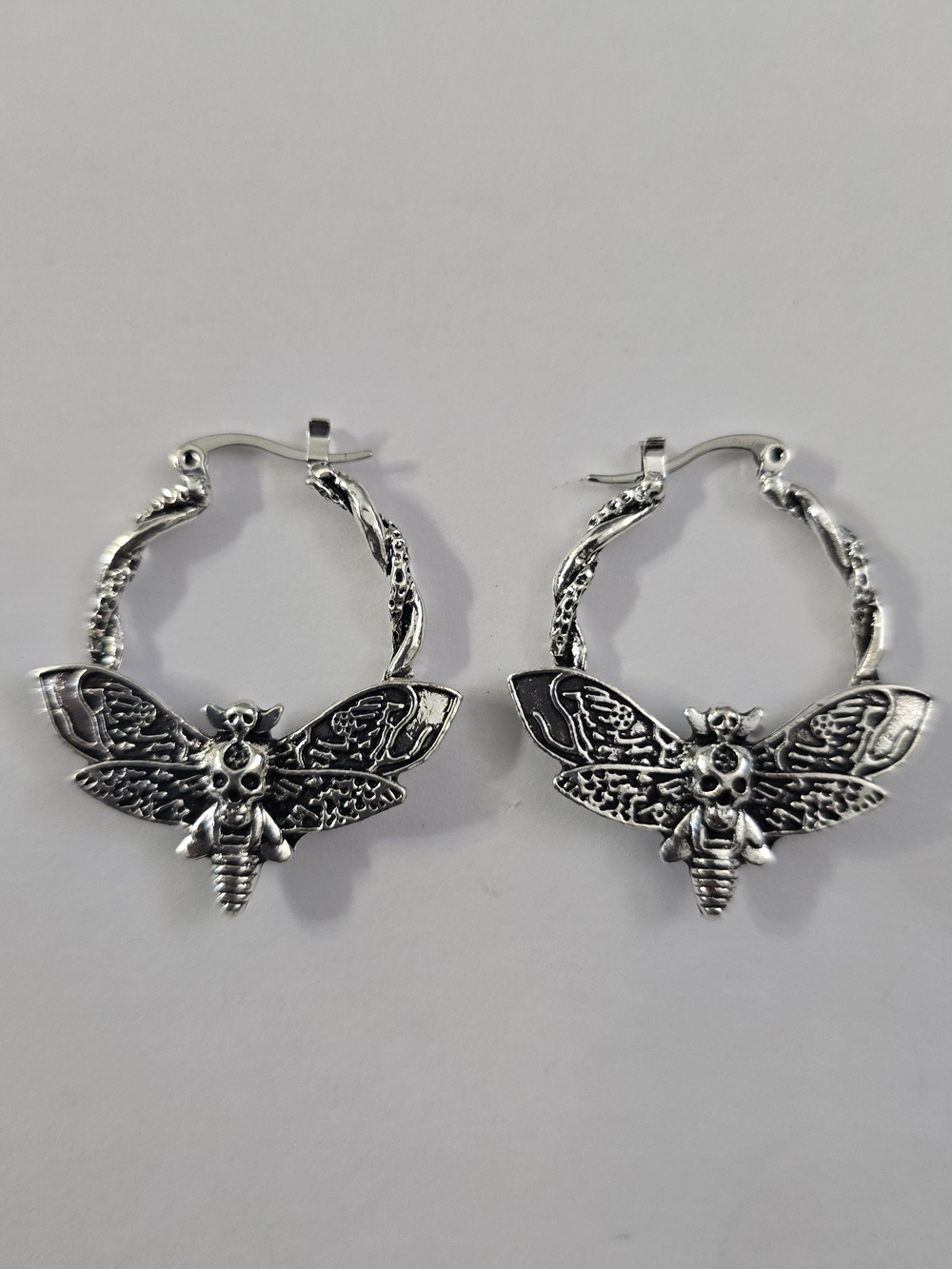 Silver Moth Hoop Earrings - Women Jewelry
